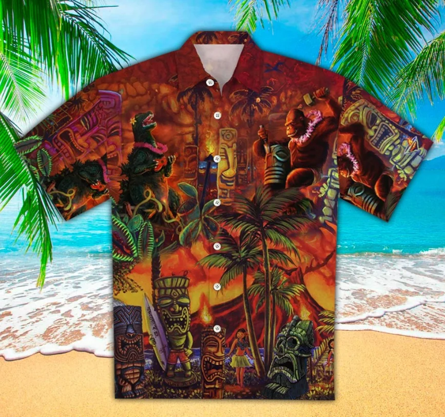 Hawaiian Shirts for Men Monsters and Orangutans Shirts Beach Short Sleeve Summer Casual Button Up Hawaii Shirts