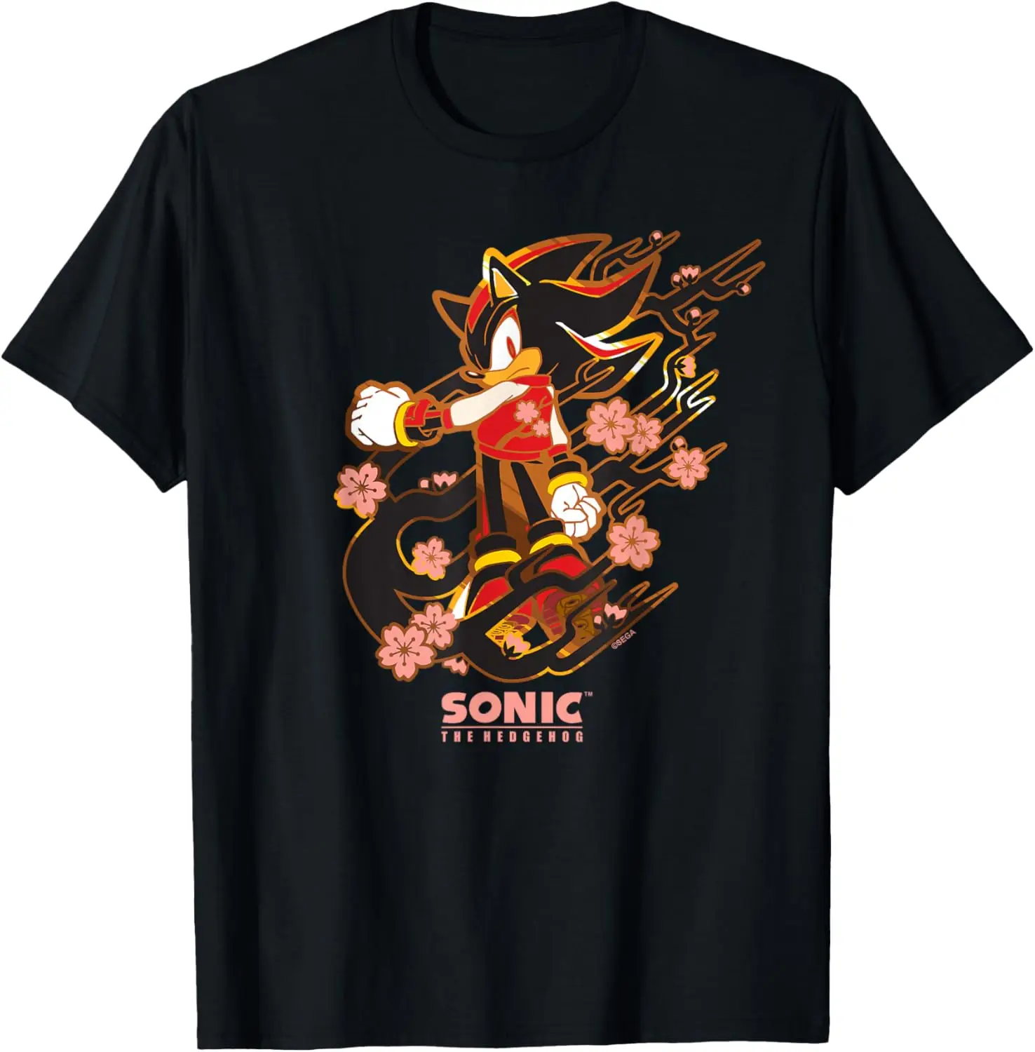 Shadow The Hedgehog Cherry Blossoms Grafisch T-shirt met korte mouwen, ademend, zacht katoenen T-shirt heren
