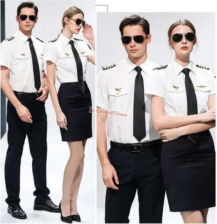 Manga curta roupas de verão companhia aérea capitão aeromoça ternos padrão uniforme estudante hotel ktv bar garçom workwear cosplay