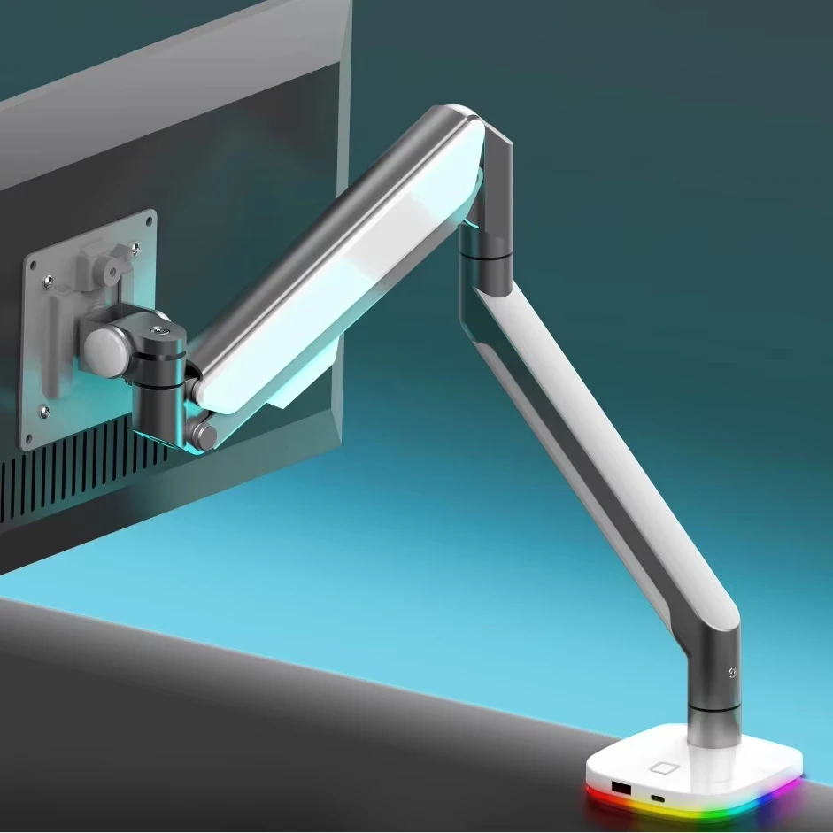 Premium RGB Single Monitor Stand Arm VESA Compatible Adjustable Heavy Duty Gas Spring Mount Supports 17-49