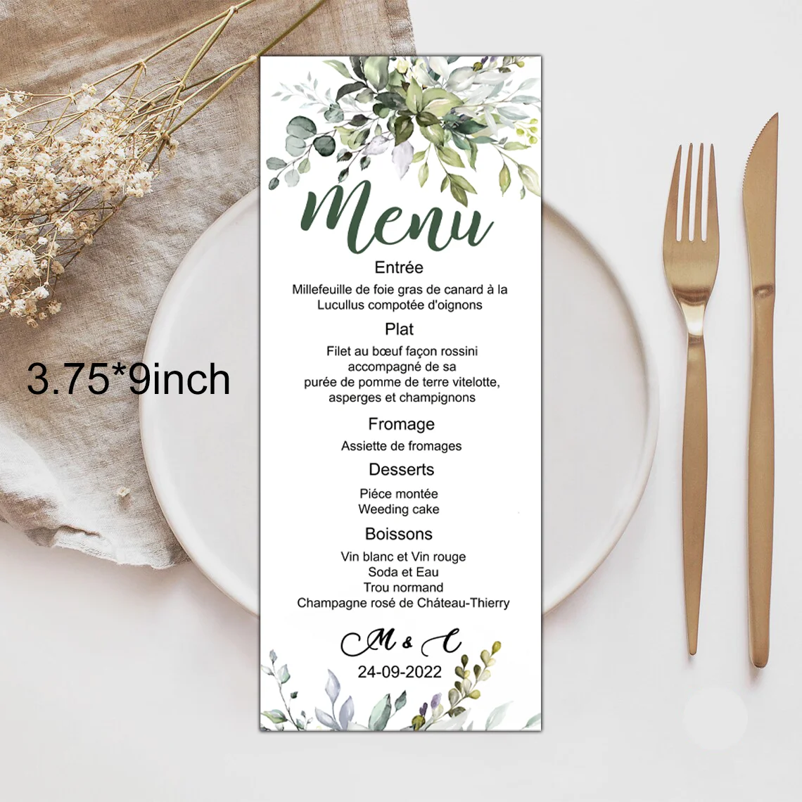 Personalized Eucalyptus Greenery Menu Cards, Customized Menu Cards, Wedding, Bridal Shower, Dinner, Brunch