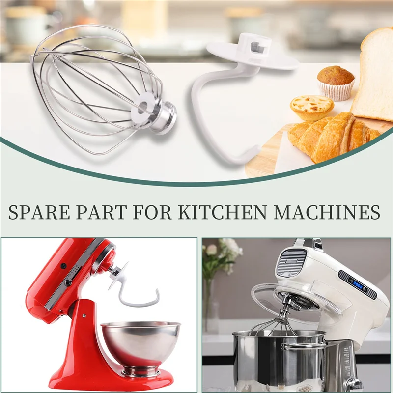 

Mixer Kit For KSM150 Includes Dough Hook Wire Whip And Coated Flat Beater, 3 Pieces Stand Mixers Repair Set Compatible-AC08