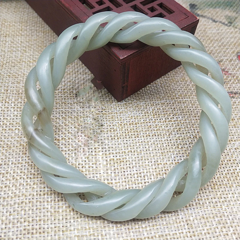 A Class Natural Genuine HeTian Jade Bracelet Hand Carved Hollow-out Chinese Traditional Artwork Relief Bangles for Adult Kids