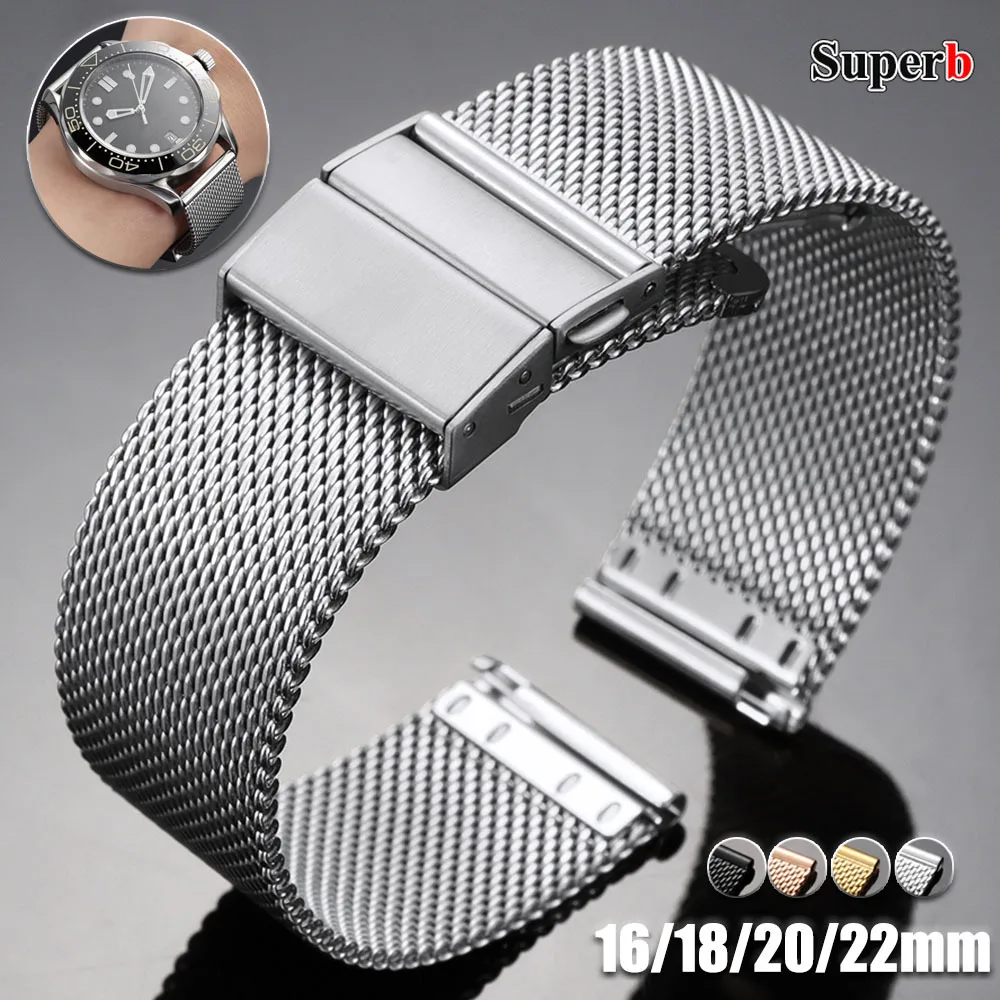 

16/18/20/22mm Universal Milanese Watchband Quick Release Watch Band business Mesh Stainless Steel Strap Belt Bracelet Silver