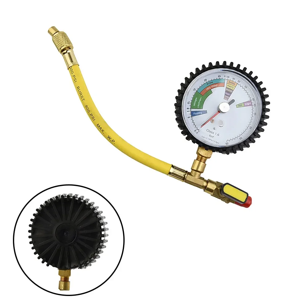 

1/4 SAE Inch Connector Pressure Gauge HVAC System Nitrogen Pressure Test Air Conditioning Bench Tool For R134a R22 R407C R410A