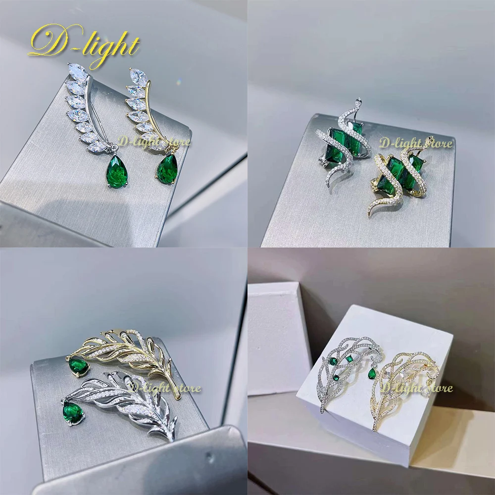 Nuevo exquisito broche de circón de plumas para mujer con incrustaciones de diamantes verdes elegante traje camisa chaqueta accesorios fiesta Pin de exhibición regalo