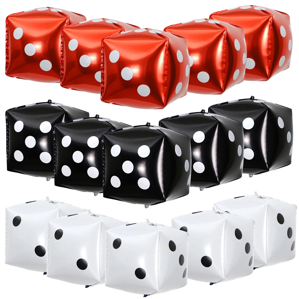 5pcs Dice Balloon 18cm Cube Dice Aluminum Foil  Balloosn Casino Balloons Playing Cards Themed Balloons Las Vegas Party Decortion