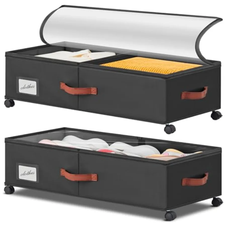 

Under Bed Storage Containers with Wheels 9.5 Inch Higher Under Bed Storage XXXL Underbed Shoes Blankets Clothes Storage Organiz