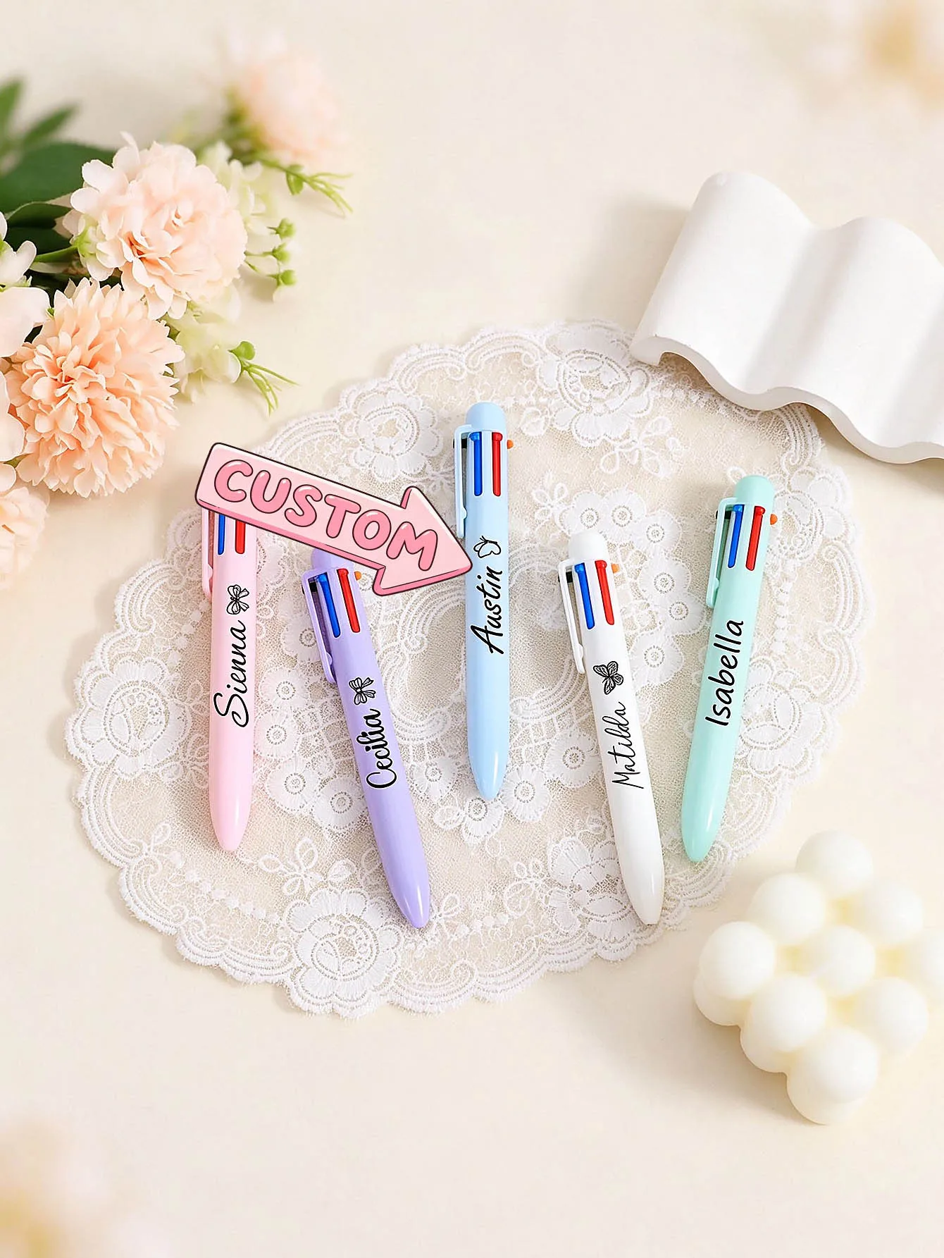 Custom 6-in-1 Multicolor Ballpoint Pen, Personalized Name & Icon Pastel Six-Color Pens, Custom Stationery Gift for Teachers & Fr