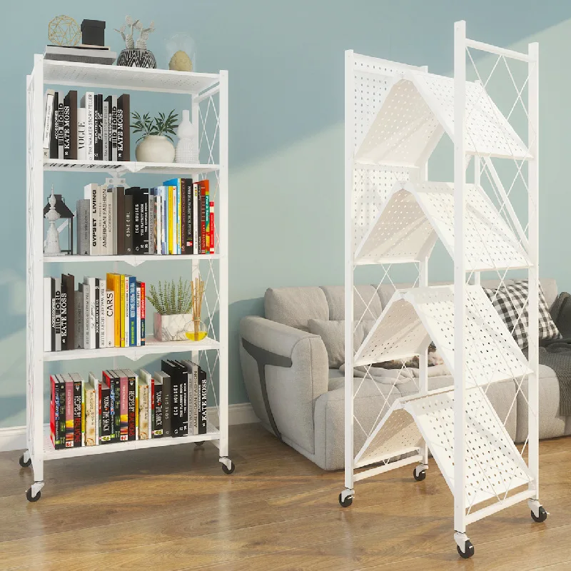 Installation-Free Foldable Kitchen Storage Rack Large Iron Frame Multifunction Living Room Rack Multilayer Bookshelf Display