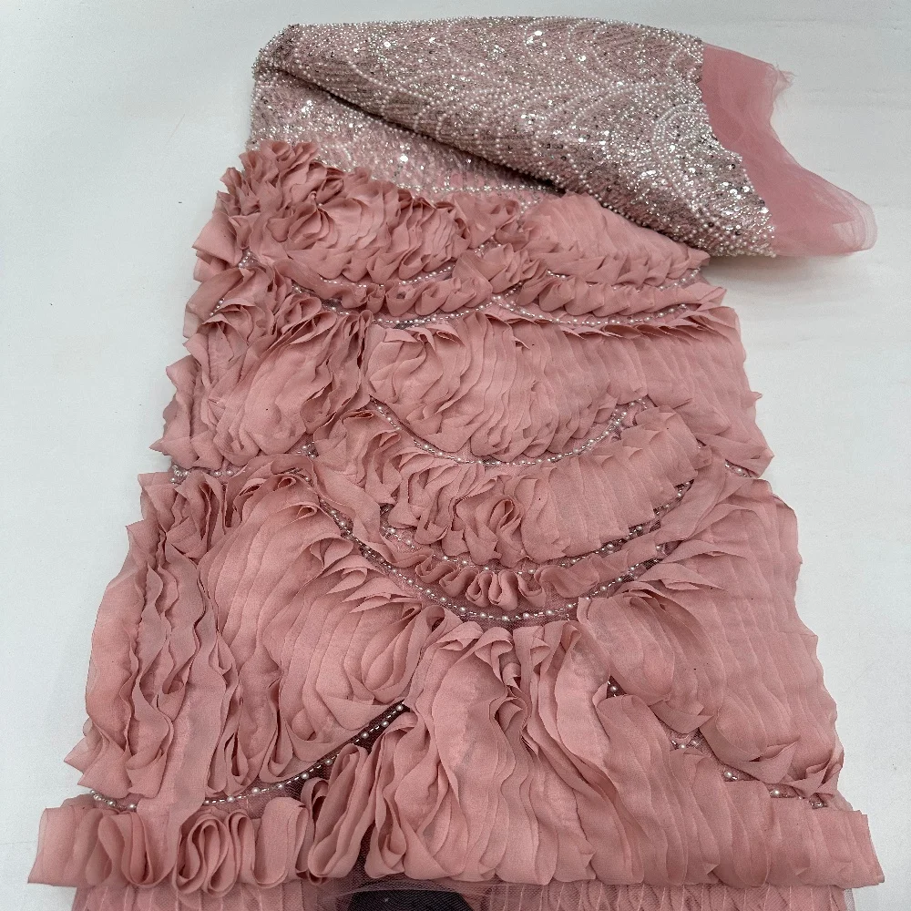 Luxurious African Sequins Lace Fabric High Quality 2026 Heavy 3D Beads Embroidery French Tulle Lace for Wedding Dress