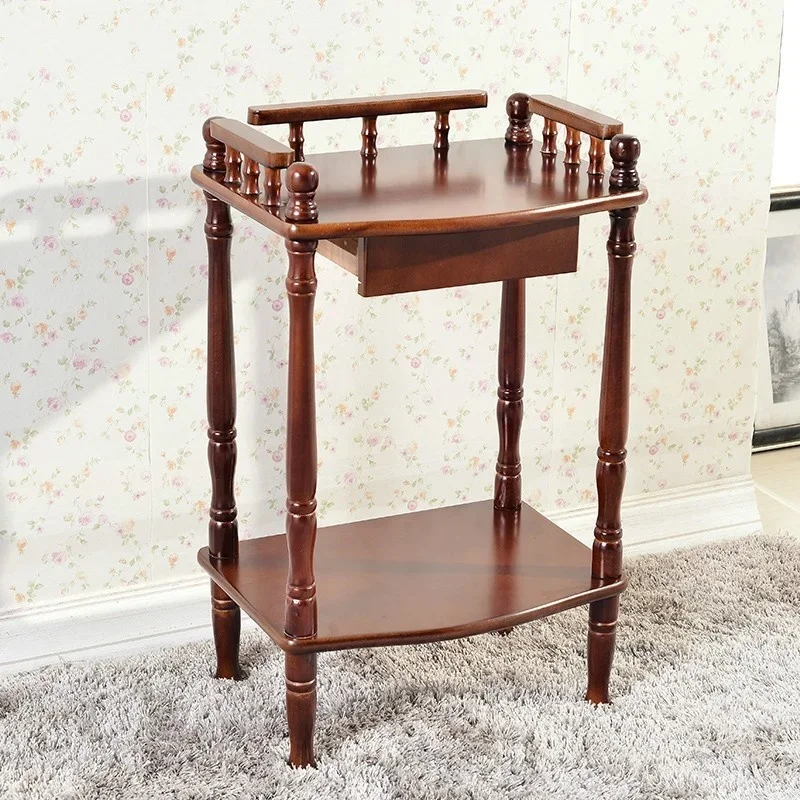 American Minimalist Solid Wood Side Table Retro European Style Coffee Table, Indoor Plant Rack Floor-to-Ceiling Wooden Furniture