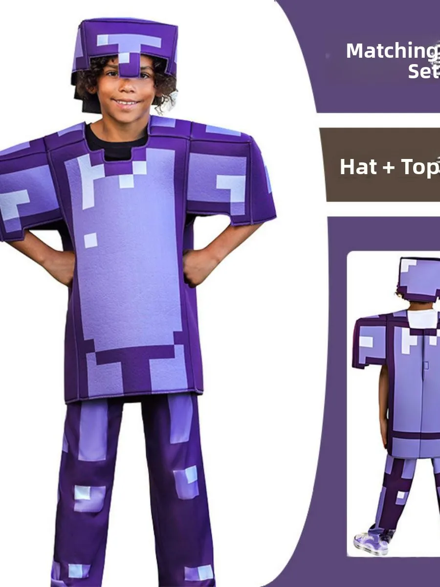 أزياء الهالوين التأثيرية للأطفال من Minecrt Steve Performance Par Wear مادة البوليستر الأصلية العرقية