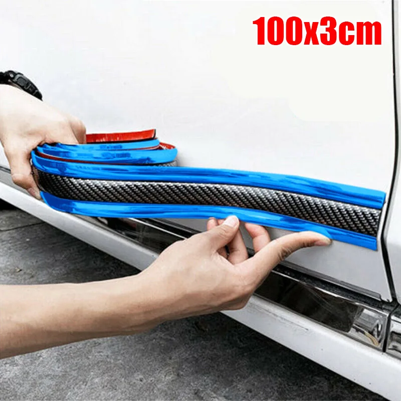 

1pc Car Carbon Fiber Blue Side Skirt Door Sill Protector Edge Guard Strip High Quality 1m Auto Anti-collision Strip Accessories