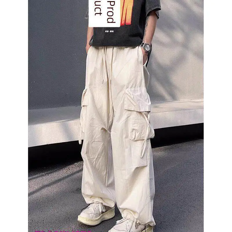 

Loose Casual Wide Leg Pants Multiple Pockets Workwear Thin Quick Dry Slimming Straight Tube Summer Men Women Student Pants