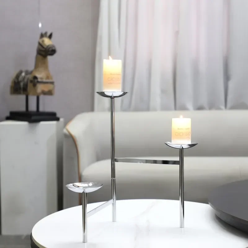 Modern Simple Geometric Stainless Steel Candlestick Art Decorative Ornament for Restaurant Living Room Hotel Homestay Home