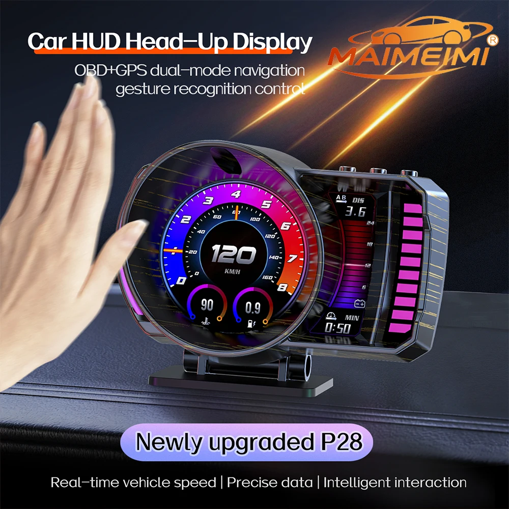2026 Neuestes OBD+GPS Dual-Mode Auto HUD Head-Up Display Elektronischer Hund Auto Smart Gauge Navigation Gestenerkennung Steuerung HUD