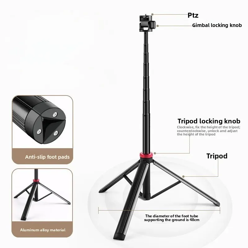 2M Telescopic Aluminum Tripod Live Streaming Phone Stand Portable COB Light Support Selfie Pole Tool