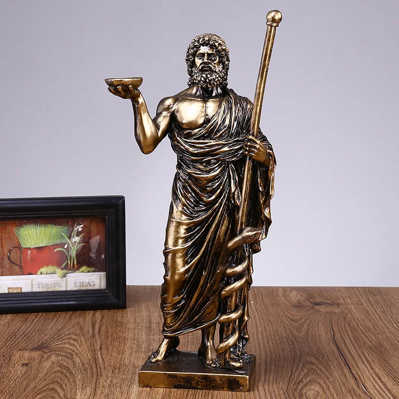 Greek Asclepius Statue Greek God of Medicine Resin Hand Painted Miniature Figurine Home Office Desktop Decor Gift