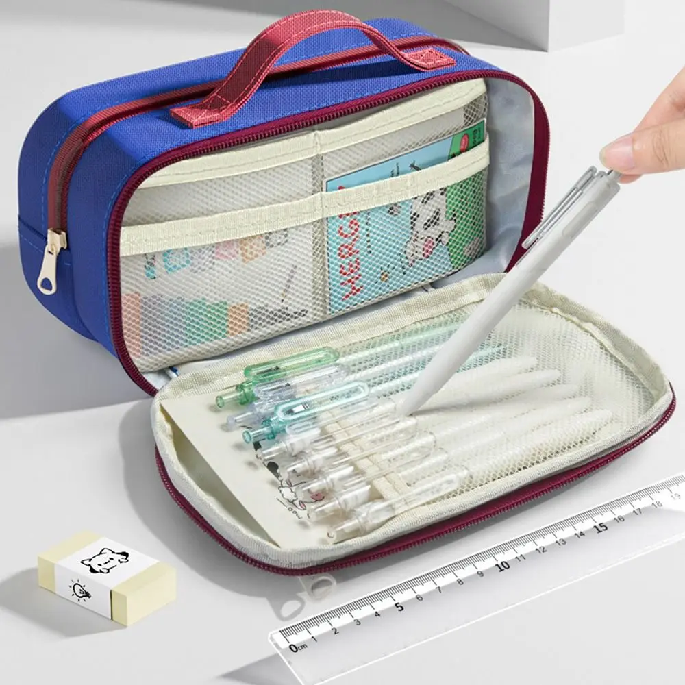 New Contrast Color Handheld Pen Bag Nine-Layer Handheld Pencil Case Large Capacity Stationery Organizer Students