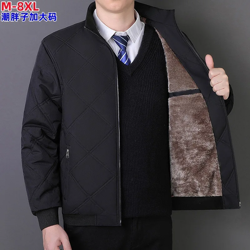 Autumn Winter Men's Velvet Parkas Business Men's Thick Baseball Collar Cotton Jacket Brand Casual Loose Oversized Men's Jacket