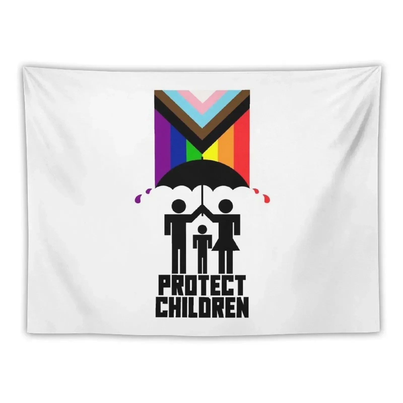 Protect Children Parents holding an umbrella to protect their child from the LGBTQIA+ flag Tapestry