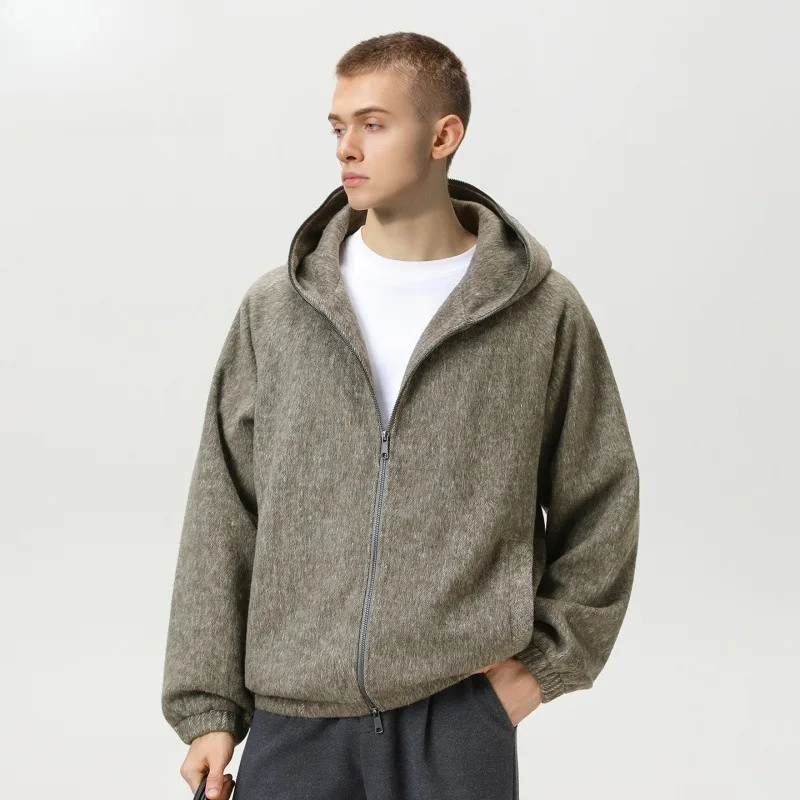 2026 Autumn Winter Men's Zipper Hoodie American Retro Casual Loose Hooded Jacket Sweatshirt Streetwear Men Clothing