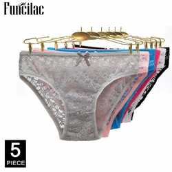 Women Underwear Panties Ladies Girls Cute Full Lace Bow Cotton Briefs Knickers Intimates Lingerie 5 Pcs/set