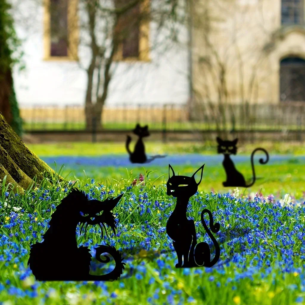 Tiki - Inspired Black Cat Metal Garden Stakes for Home - & - Garden as Charming Silhouette Animal Stakes for Your Garden Decor