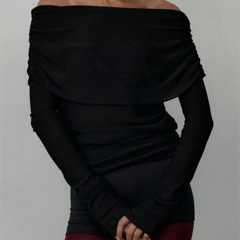 قميص نسائي متماسك عاري الكتفين جديد للخريف والشتاء بأكمام طويلة قميص داخلي بقصة ضيقة وطول قصير طبقة أساسية للتخسيس Ropa Mujer #3