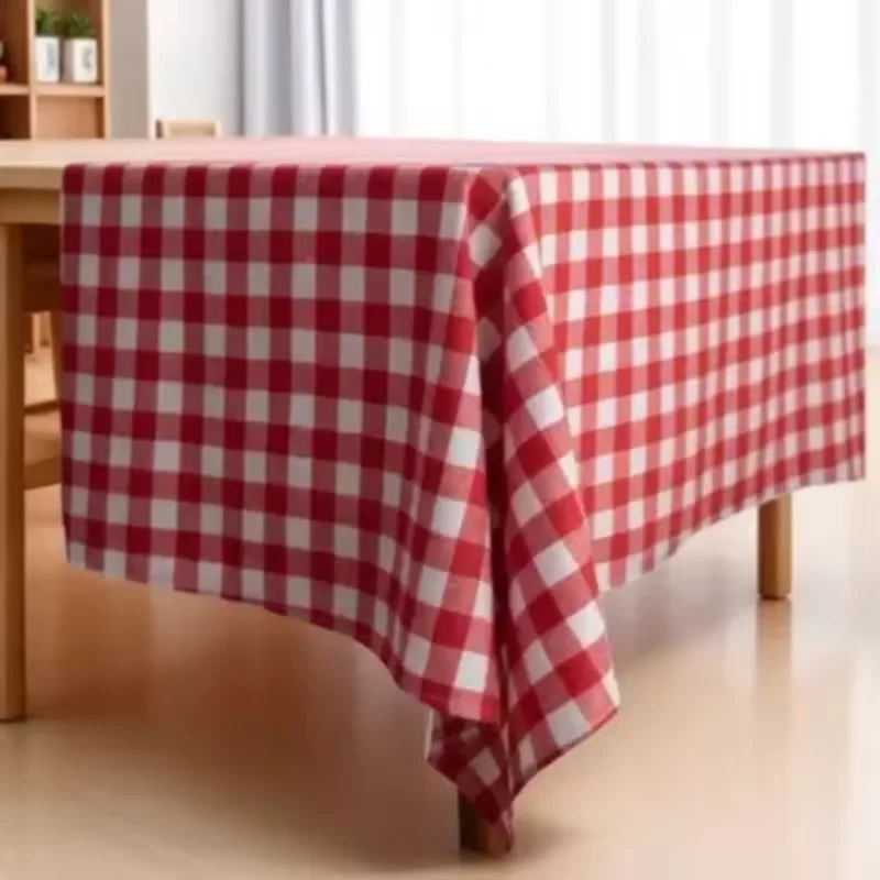 Mantel de fiesta de guingán redondo Picnic cubierta de cumpleaños mesa vacaciones Navidad tela a cuadros blanco cocina comedor para 1 pieza rojo