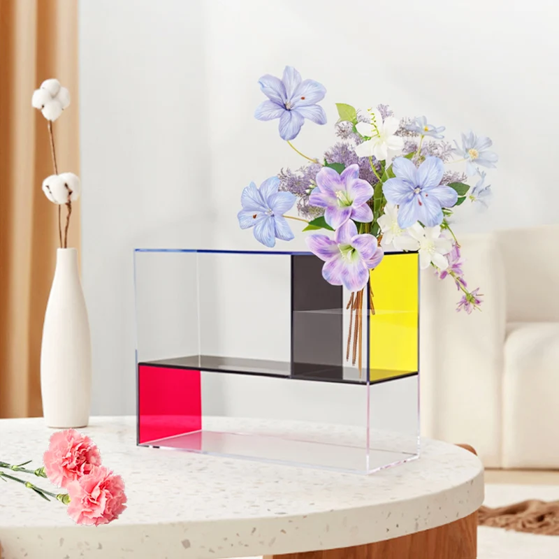Modern Style Rectangular Transparent Acrylic Art Museum Acrylic Glass Creative Display Art Vase