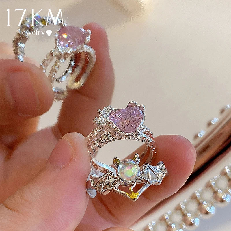 17KM Y2K Shine Rings Crystal Silver Color Rings for Women Cute Remetic Geometric Ring Trendy Fashion Jewelry 2022