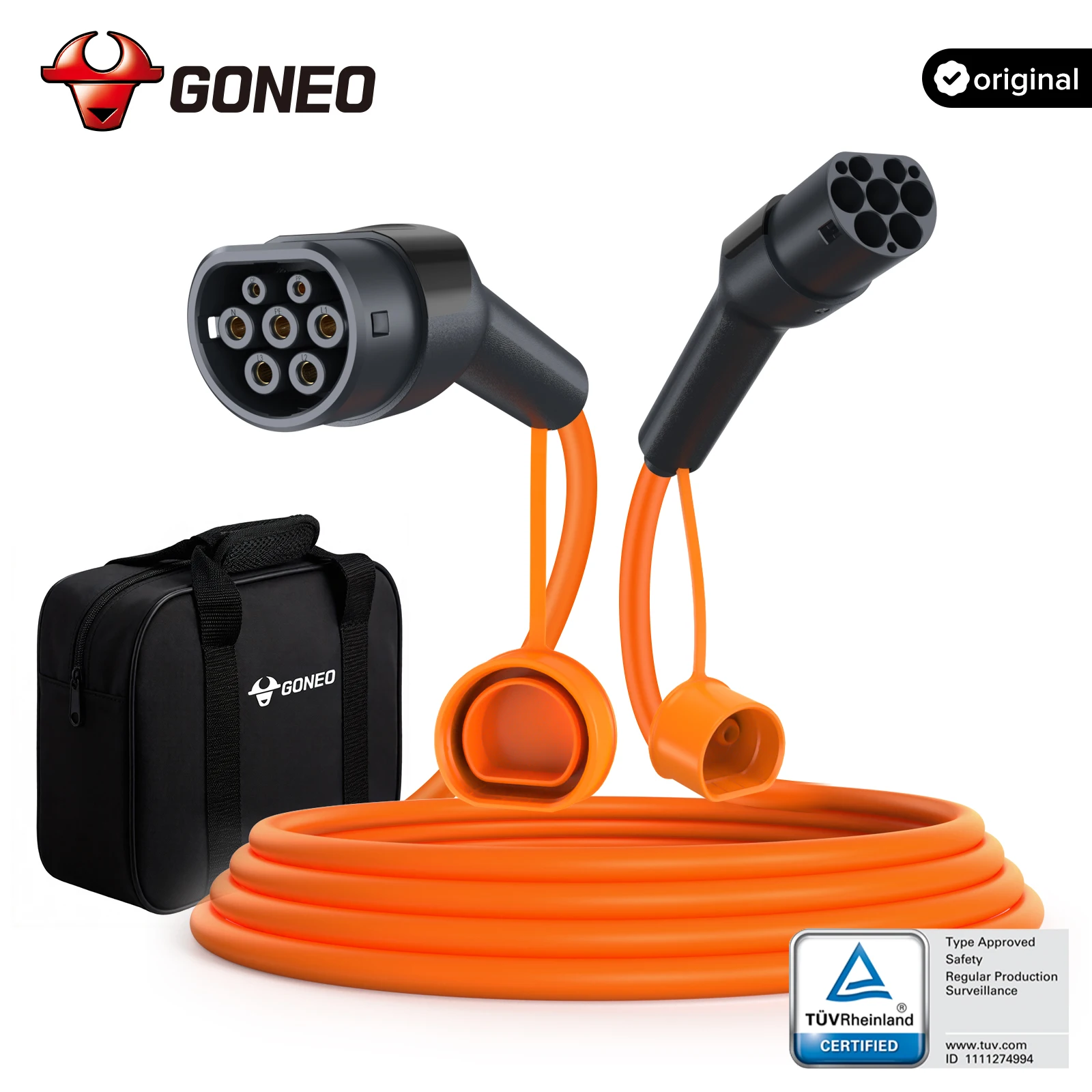 GONEO Typ-2-Ladekabel für Elektrofahrzeuge, orange, 7,2 kW/11 kW/22 kW, 6 m/8 m/10 m, 16 A/32 A, Typ-2-auf-Typ-2-Kabel für Elektroautos