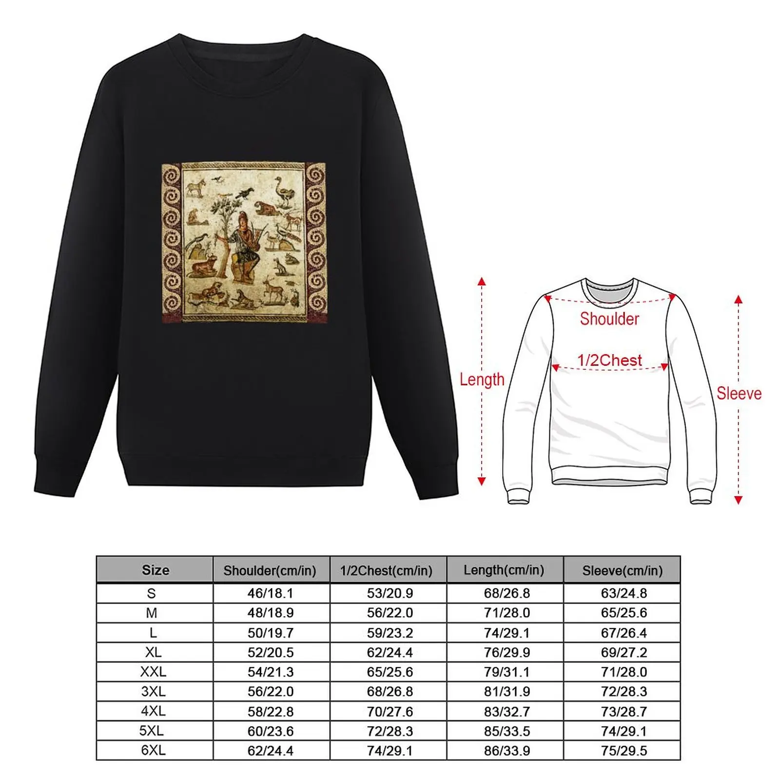 ANTIQUE ROMAN MOSAICS ,ORPHEUS ENCHANTING ANIMALS WITH HIS MUSIC Pullover Hoodie autumn clothes sweatshirts for men