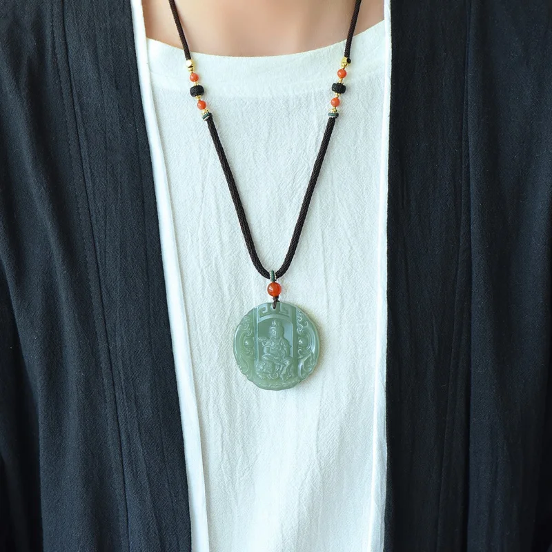 

Изысканный кулон Hetian Jade Qinghai из материала Бодхисаттвы Puxian