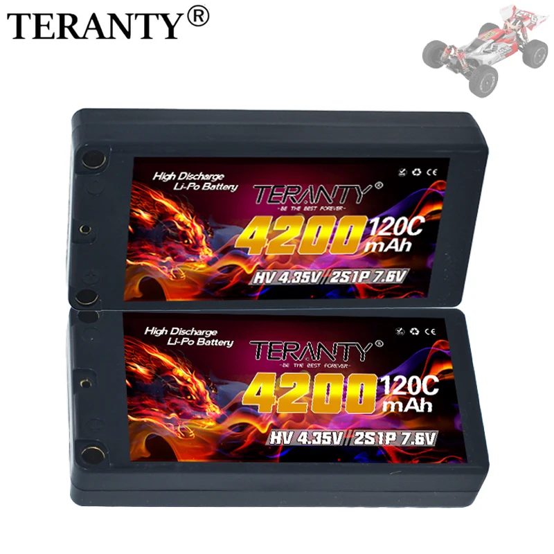 2Pcs TERANTY 2S 7.6V 4200mAh 120C with 5mm Bullet T Plug Suitable for Remote Control Car Model RC Toy High Rate Lipo Battery