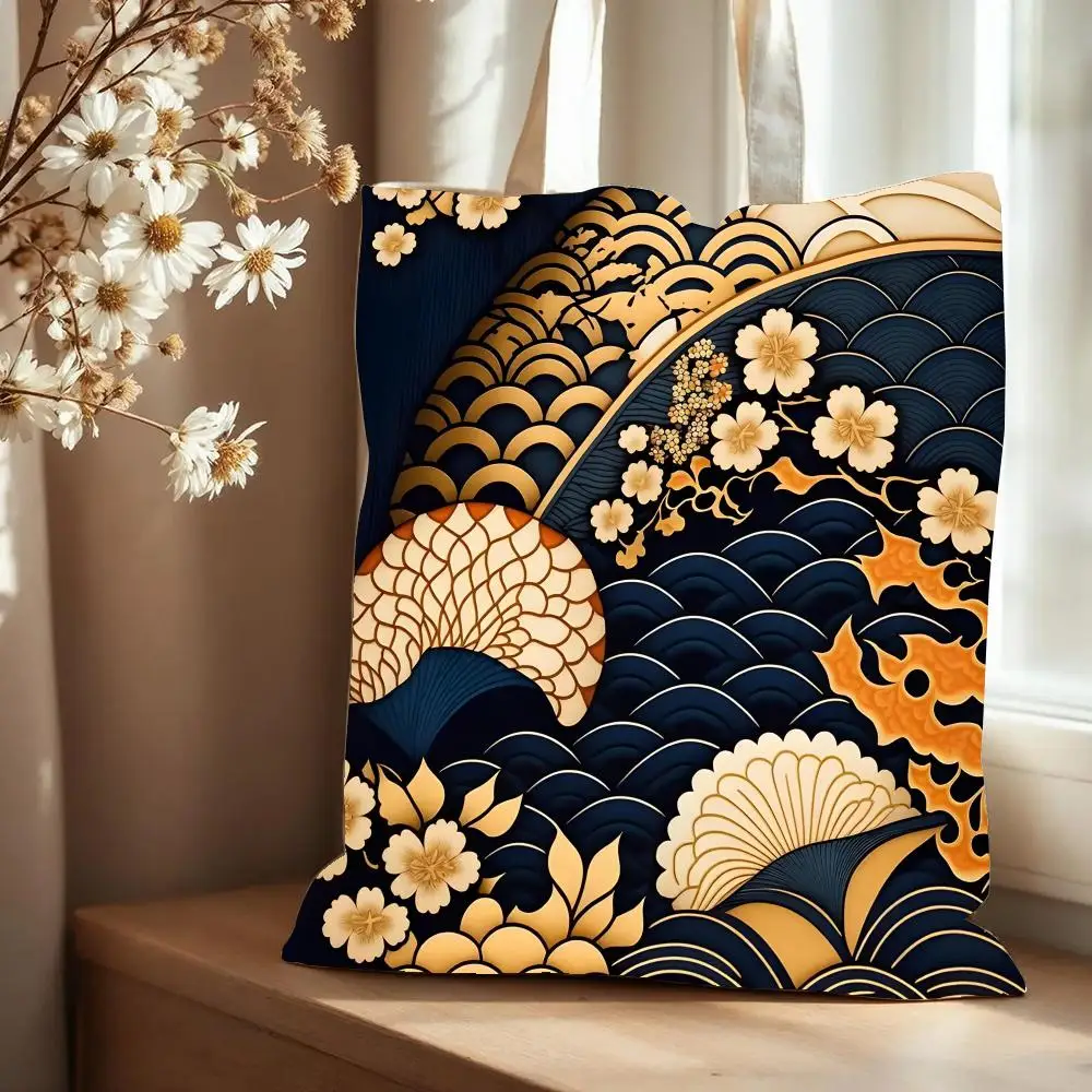 Auspicious Clouds Storage Bags Canvas Tote Bag Large Capacity Double-Sided Print Reusable Shopping Bag Eco-Friendly Shoulder Bag