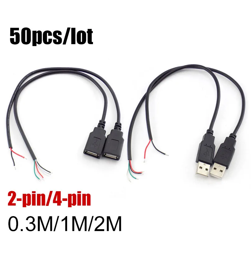 50pcs 4 Pin Micro USB 2.0 Male female Jack DIY Extension Cable 2 4 Wires Data Power Charging Cord 5V Connector charger Adapter