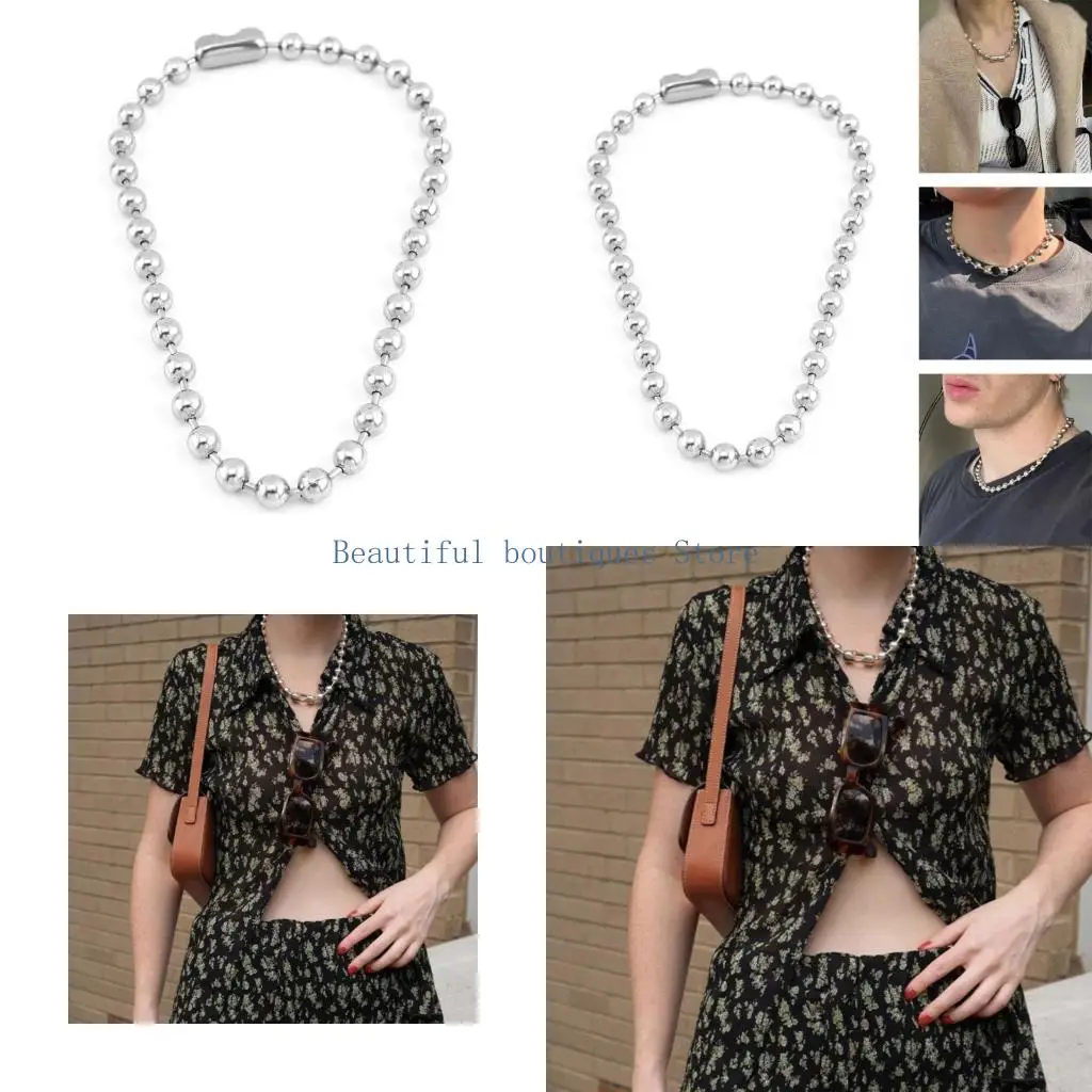 U4LF Fashion Trend Light Luxury Niche Sense Collarbone Chain Temperament Simple Cold Wind 7.5mm Ball Bead Necklace