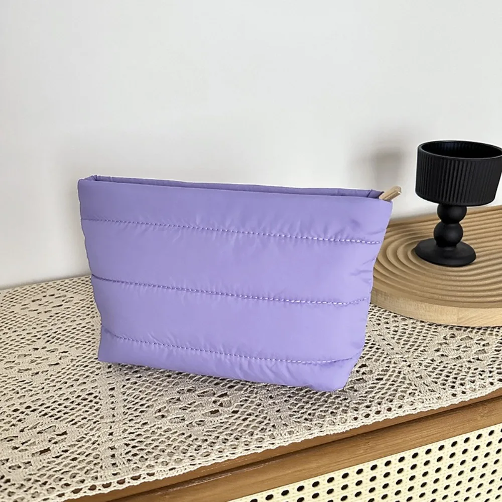 Casual Quilted Makeup Bag Solid Color Puffy Padded Travel Toiletry Bag Large Capacity Zipper Women Cosmetic Organizer Bag