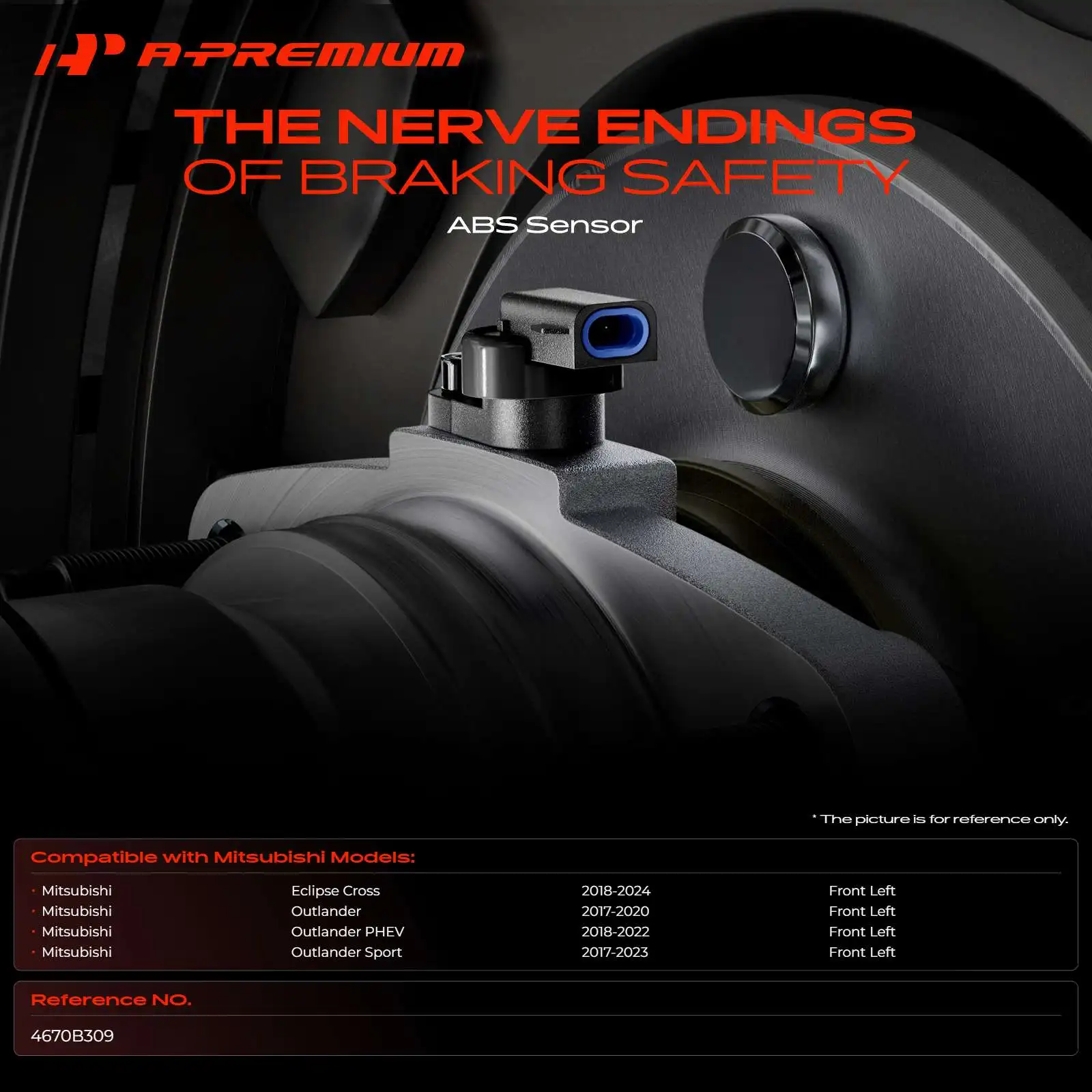 A-Premium Front Driver Side ABS Wheel Speed Sensor for Mitsubishi Outlander 2017-2020 Eclipse Cross 2018-2024 Outlander PHEV