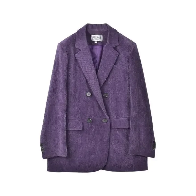 Autumn New Purple Corduroy Suit Jacket Women Spring Autumn Thick Woolen Blazer Coat Vintage High Quality Office Lady Outwear