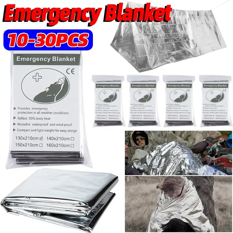 

10-30 шт. гигантическое космическое одеяло для выживания, сохраняющее тепло, водонепроницаемые одеяла, аварийное майларовое одеяло из серебряной фольги для кемпинга на открытом воздухе
