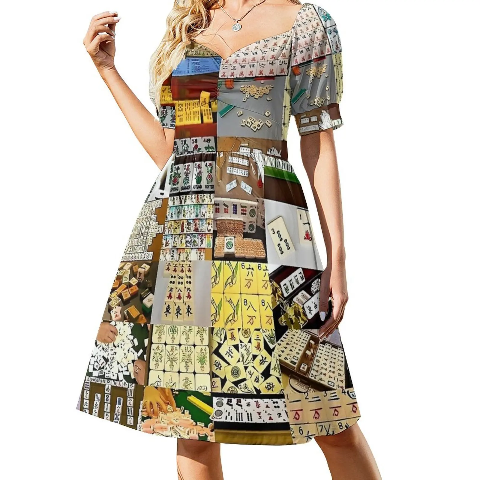 

Mahjong Collage Short Sleeved Dress loose summer dress sexy short dresses daring Dress