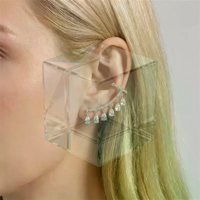 Crystal Water Drop Ear Cuff Earrings For Women Vintage Drop Rhinestone Ear Crawler Earring Non Piercing Earrings Boho Jewelry