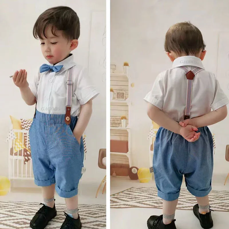 Toddler Boy Romper Gentleman Clothing Suit Newborn Jumpsuit Belt Bow Hat Set Baby Boys 1st Birthday Party Suit Wedding Outfit