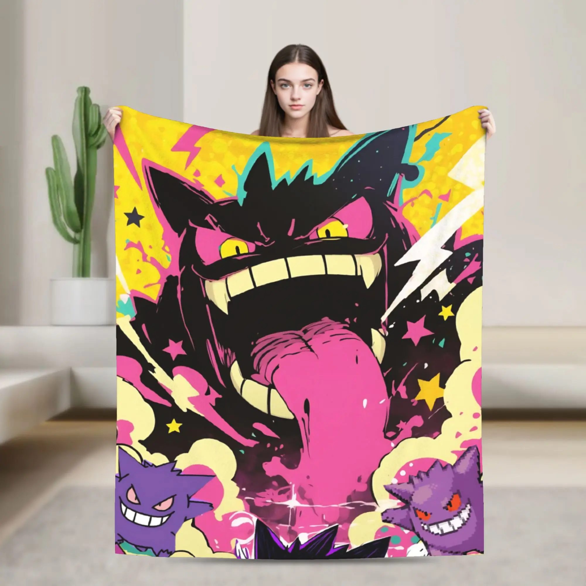Gengars Poke-Mon Cartoon Blanket Coral Fleece Plush  Warm Throw Blankets for Bedding Couch Bedroom Quilt