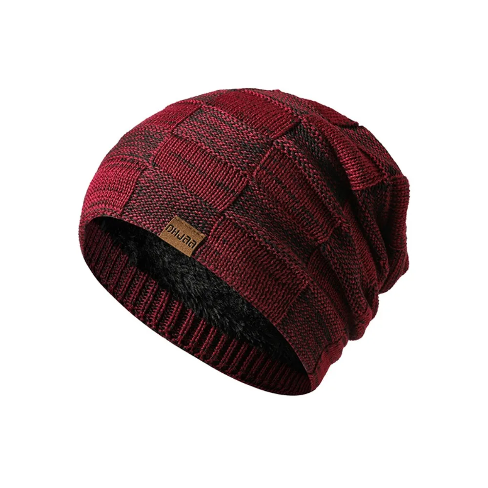 Fashion Acrylic Fibres Men Scarf and Hat Set Elastic Thickened Woolen Hat Plaid Solid Color Pullover Cap Autumn