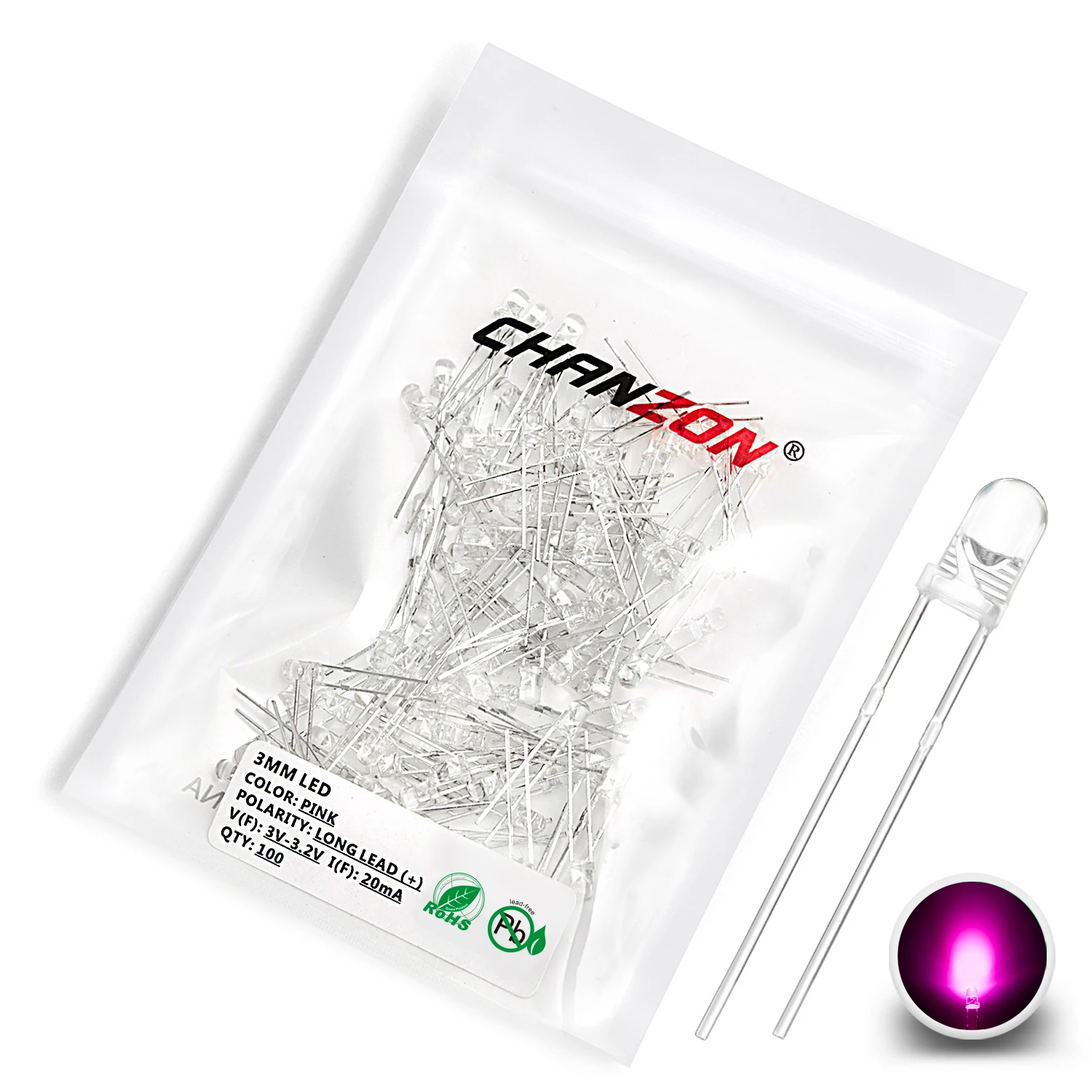 100 Stück 3 mm LED-Dioden, ultrahell, warmweiß, rot, grün, blau, UV-Lila, gelb, orange, rosa, 2 V, 3 V, mehrfarbiges Emitting-Sortiment